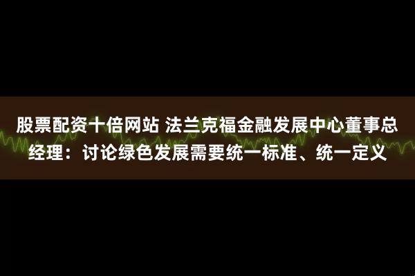 股票配资十倍网站 法兰克福金融发展中心董事总经理：讨论绿色发展需要统一标准、统一定义